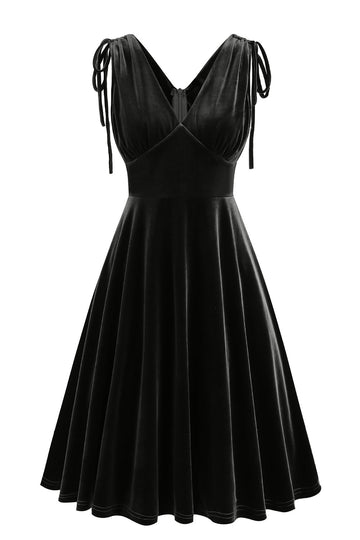 Mörkgrön A Line V-hals Kort Vintage Klänning